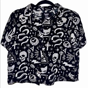 Mystic Woven Shirt Goth Punk Tattoo Button Up Crop